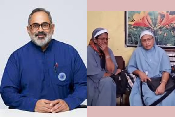 ഛത്തീസ്ഗഢിൽ അറസ്റ്റിലായി പിന്നീട് ജാമ്യം ലഭിച്ച കന്യാസ്ത്രീകൾ രാജീവ് ചന്ദ്രശേഖറുമായി കൂടിക്കാഴ്ച നടത്തുന്നു