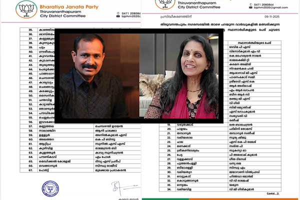തിരുവനന്തപുരത്ത് ബിജെപി സ്ഥാനാർത്ഥി പട്ടിക പ്രഖ്യാപിച്ചു; മുൻ ഡിജിപി ആർ. ശ്രീലേഖ ശാസ്തമംഗലത്ത് മത്സരിക്കും